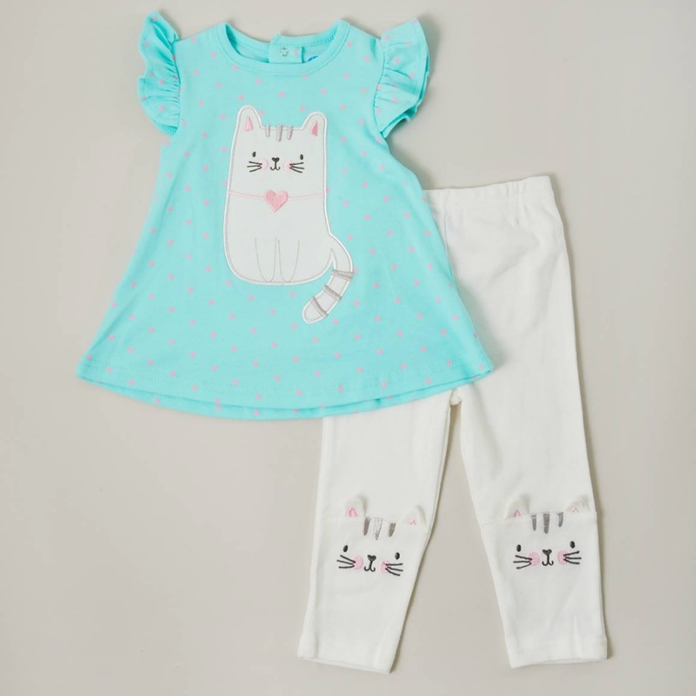 Baby Girl’s Teal Kitty Cat Hearts Top Legging Set